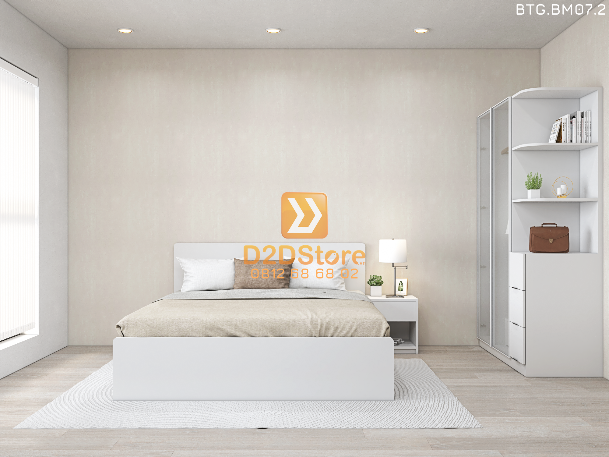  Bộ tủ giường đồng màu kích thước tủ 1200x2000 cánh kính kết hợp giường 3 hộc kéo mã BTG.BM07.2 