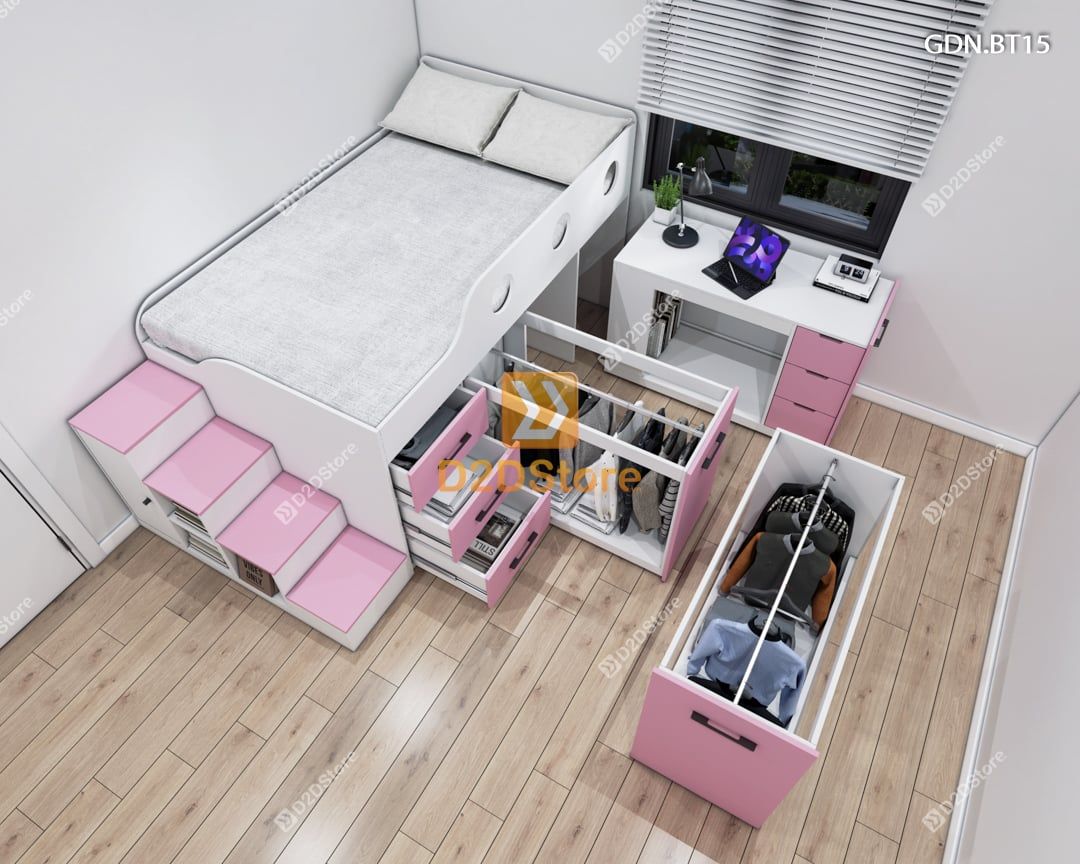  Giường ngủ kết hợp bàn học tủ áo GDN.BT15 