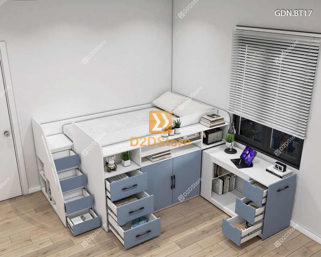 Giường ngủ kết hợp bàn học tủ áo GDN.BT17