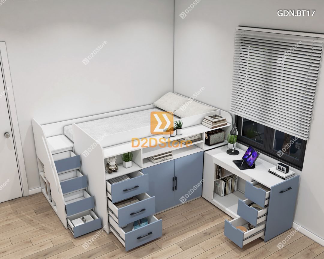  Giường ngủ kết hợp bàn học tủ áo GDN.BT17 