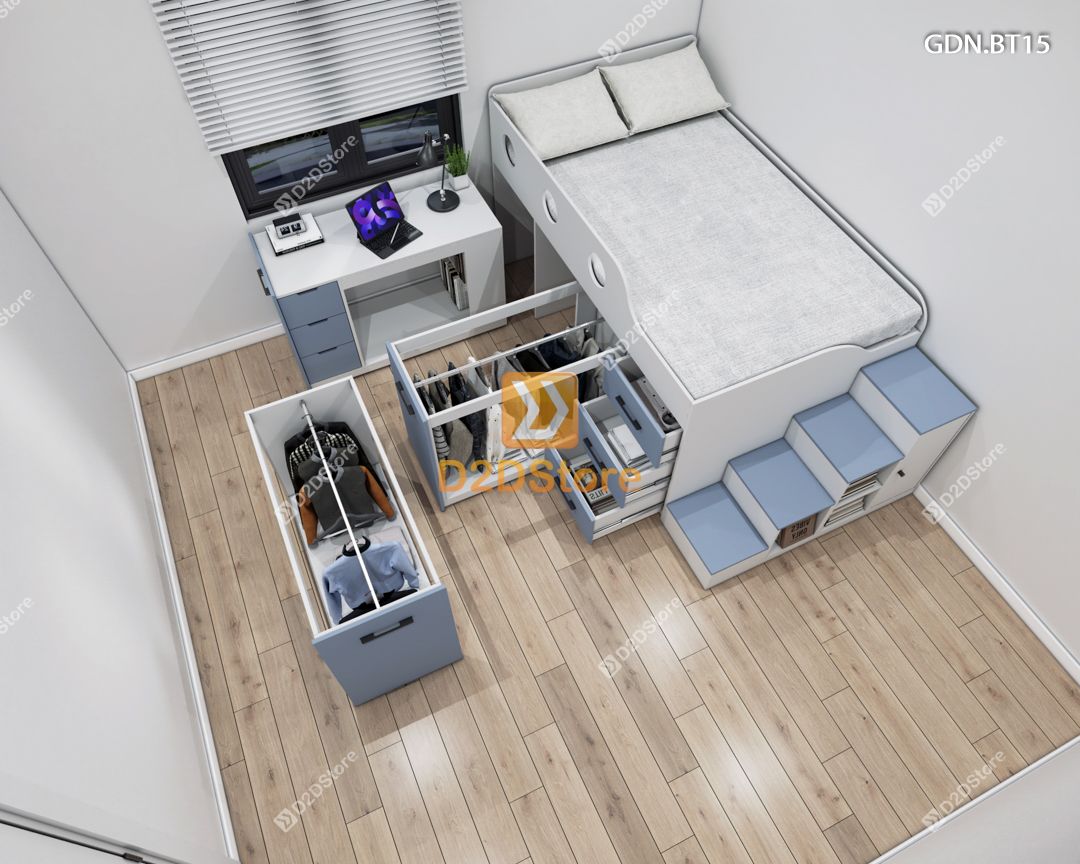  Giường ngủ kết hợp bàn học tủ áo GDN.BT15 