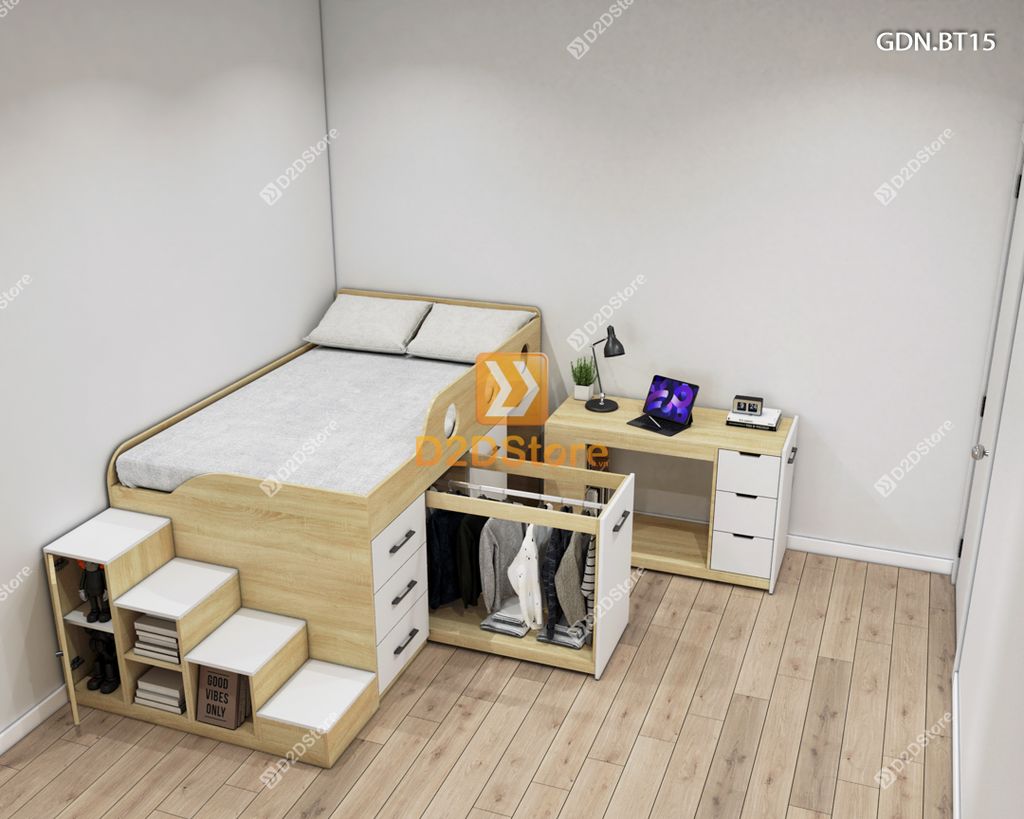 Giường ngủ kết hợp bàn học tủ áo GDN.BT15