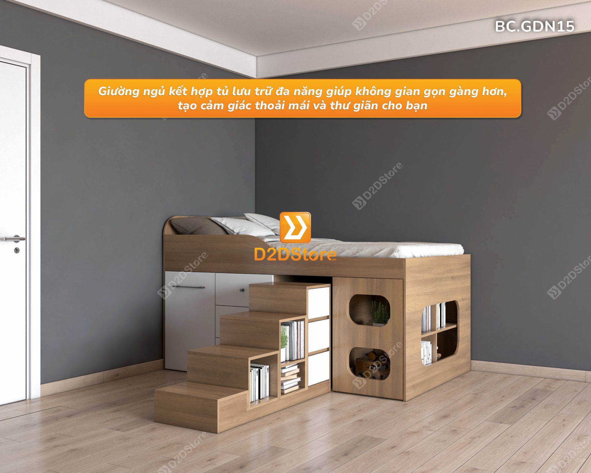  Giường đa năng kết hợp bàn học và tủ kéo mã BC.GDN15 