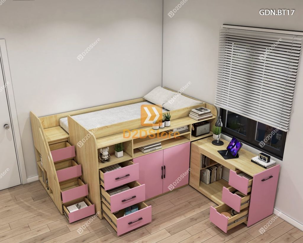 Giường ngủ kết hợp bàn học tủ áo GDN.BT17