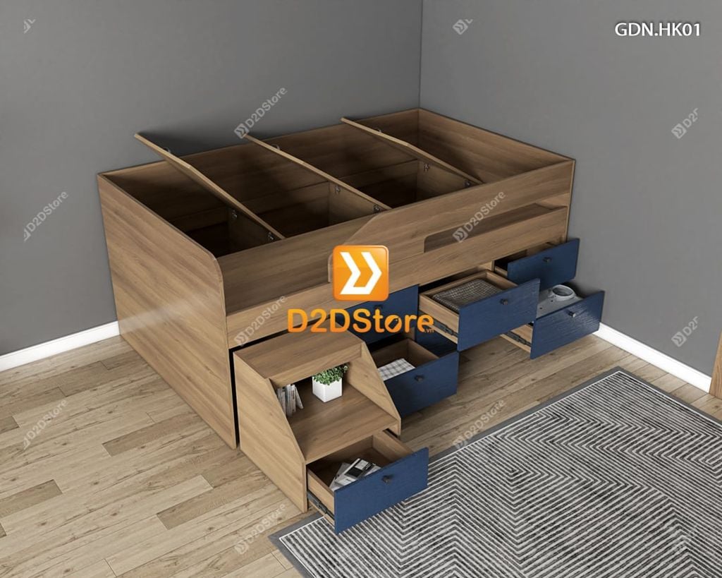 Giường ngủ kết hợp nhiều hộc kéo GDN.HK01