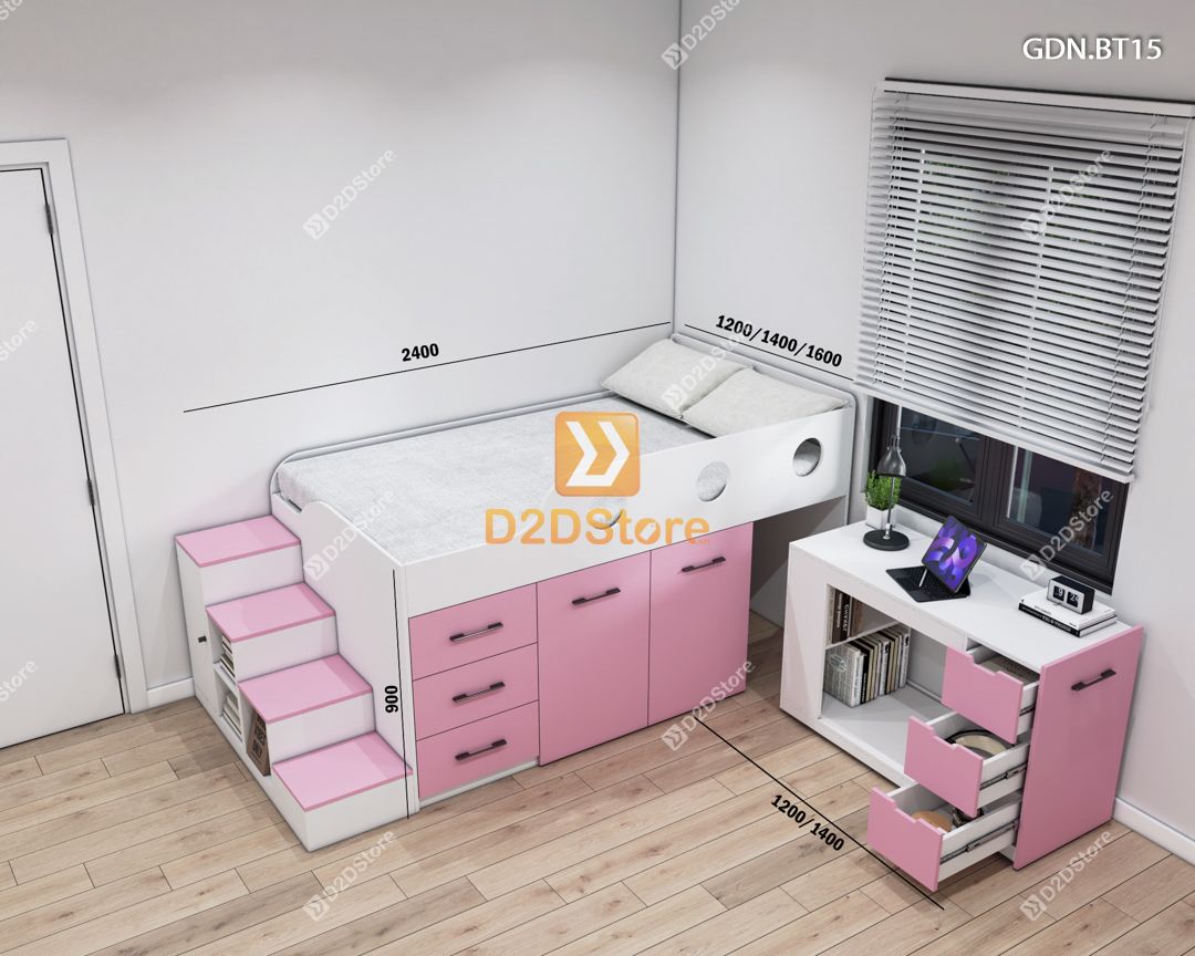  Giường ngủ kết hợp bàn học tủ áo GDN.BT15 