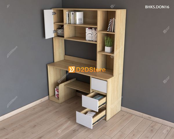 Bàn học đơn cho bé có kệ sách BHKS.DON16