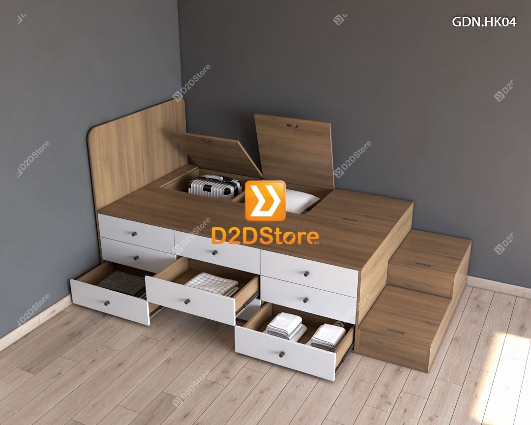  Giường ngủ kết hợp nhiều hộc kéo GDN.HK04 