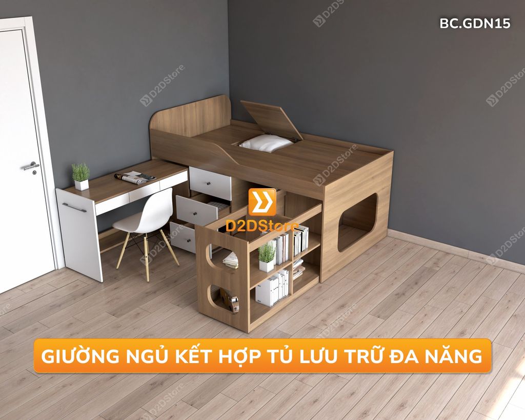 Giường đa năng kết hợp bàn học và tủ kéo mã BC.GDN15