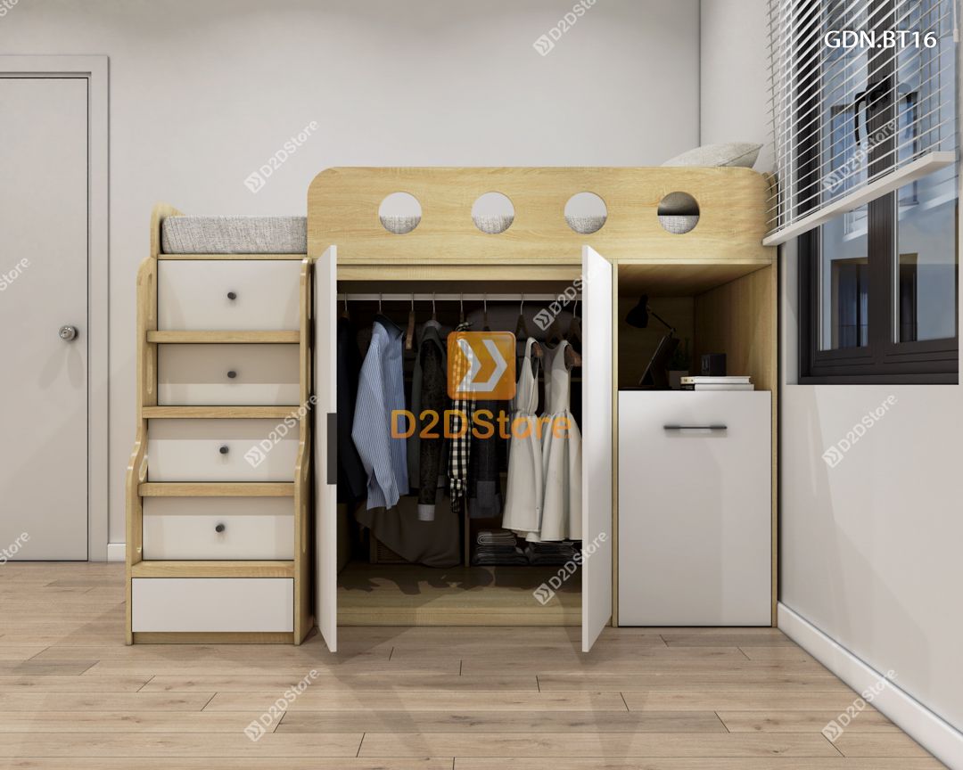  Giường ngủ kết hợp bàn học tủ áo GDN.BT16 