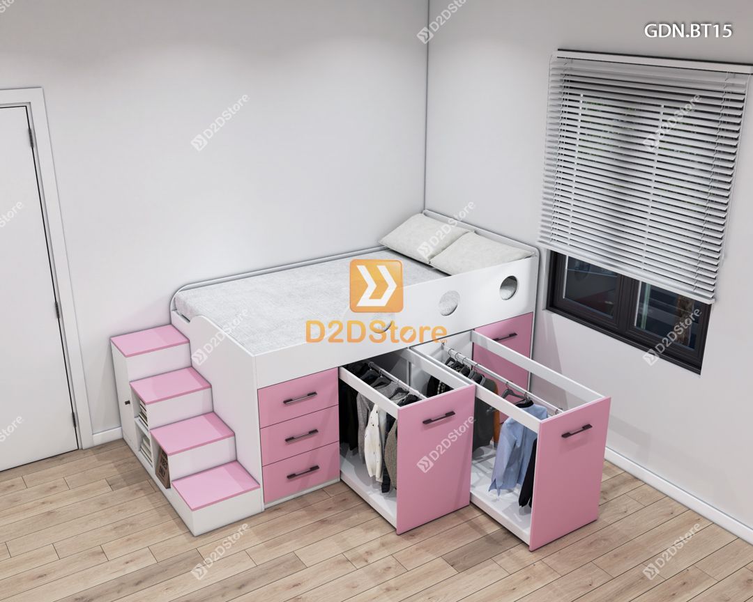  Giường ngủ kết hợp bàn học tủ áo GDN.BT15 
