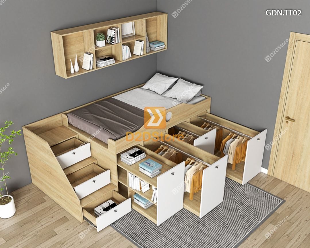  Giường kết hợp tủ áo thấp GDN.TT02 