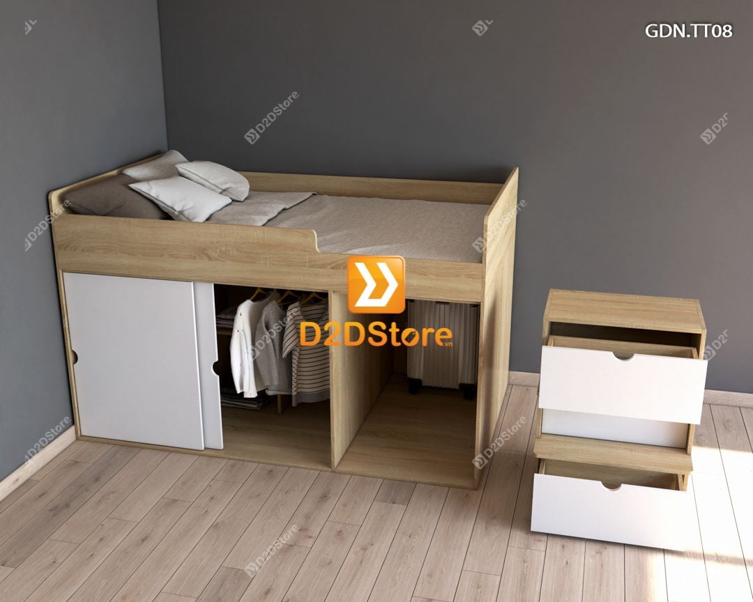  Giường kết hợp tủ áo thấp GDN.TT08 