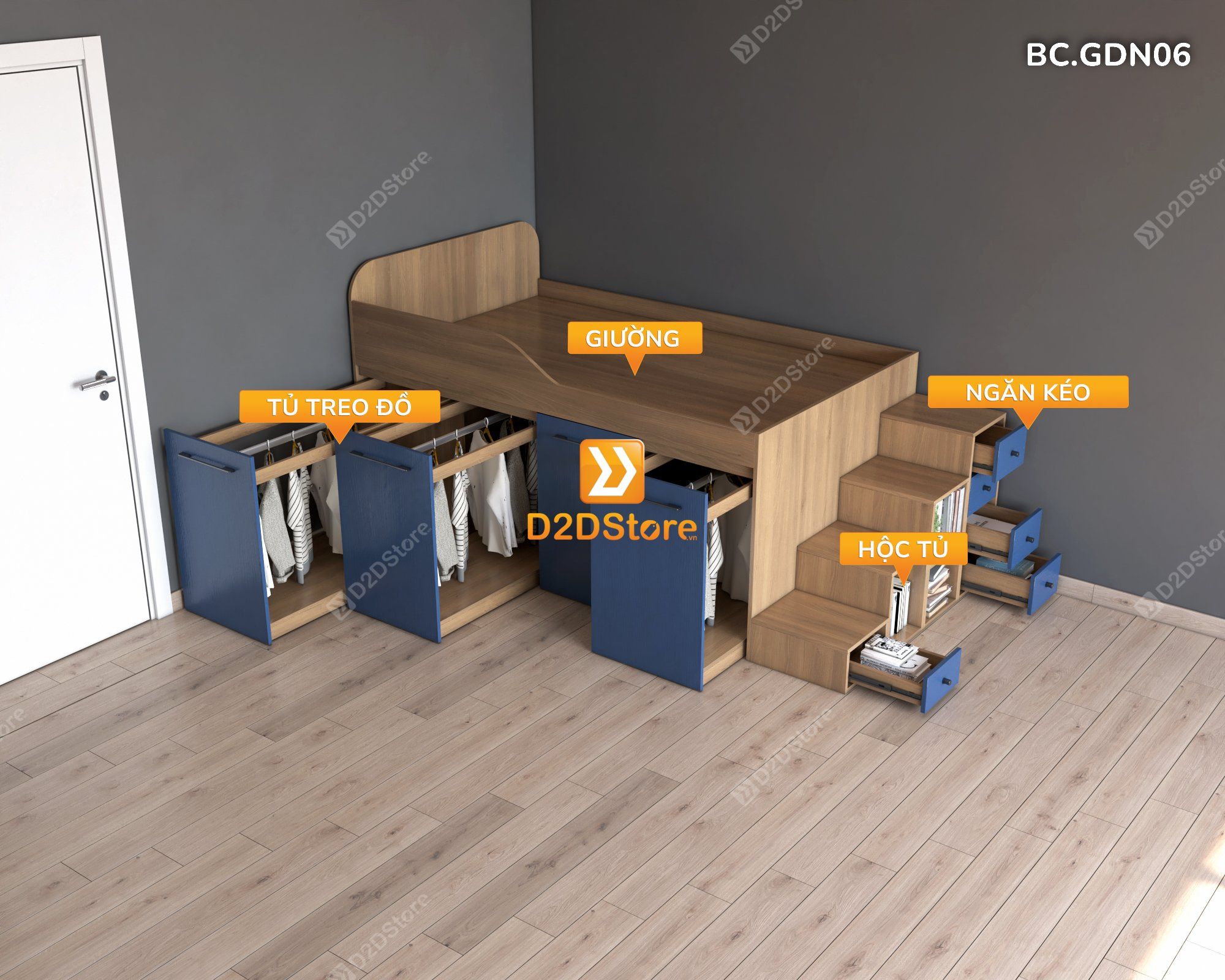  Giường thông minh kết hợp tủ kéo mã BC.GDN06 