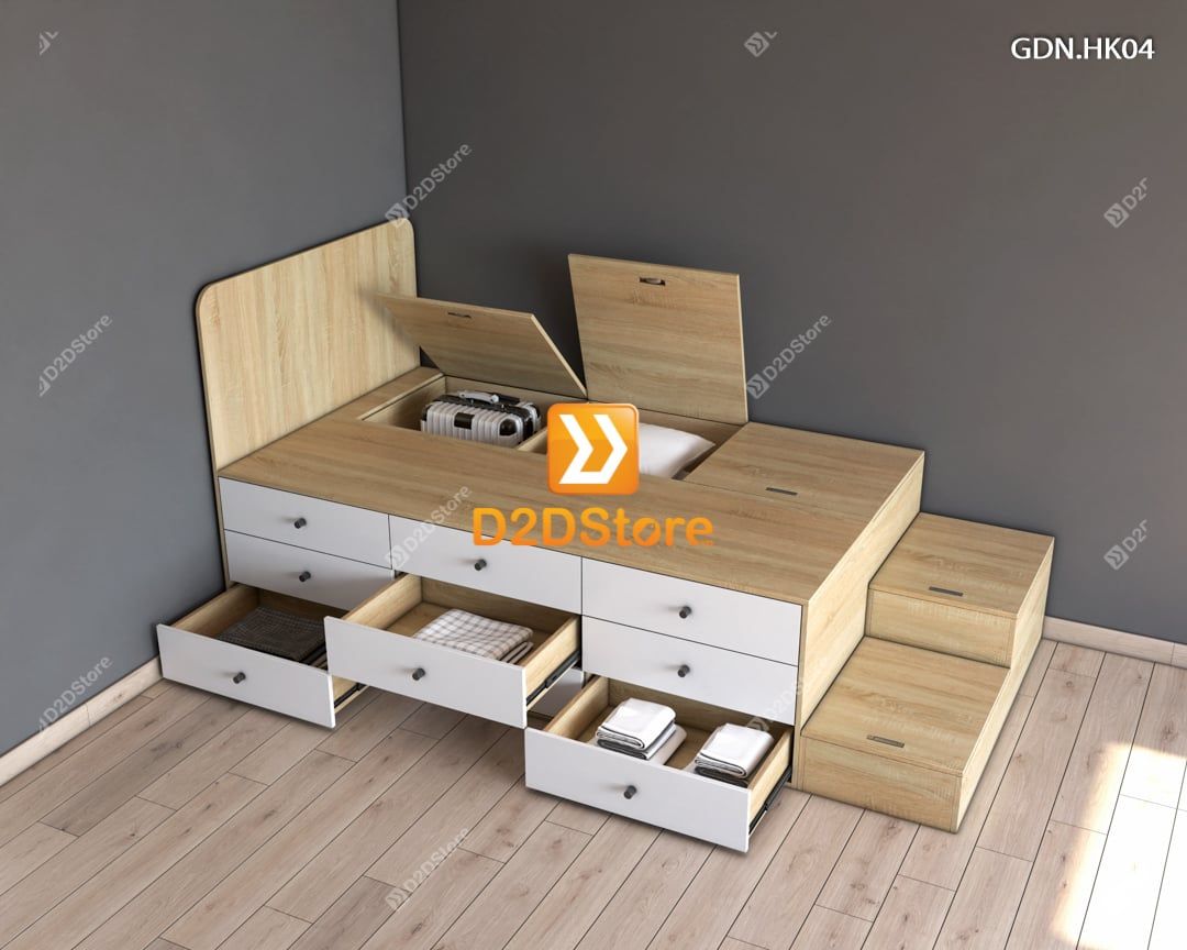  Giường ngủ kết hợp nhiều hộc kéo GDN.HK04 