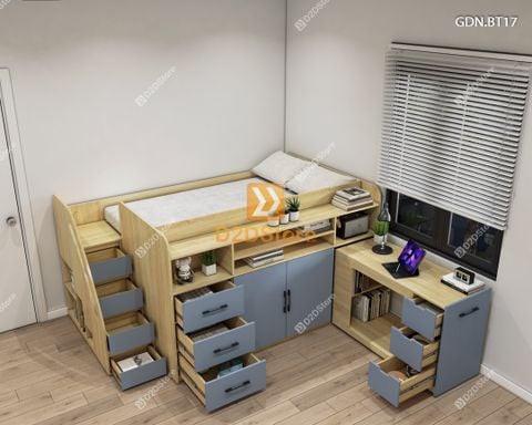Giường ngủ kết hợp bàn học tủ áo GDN.BT17