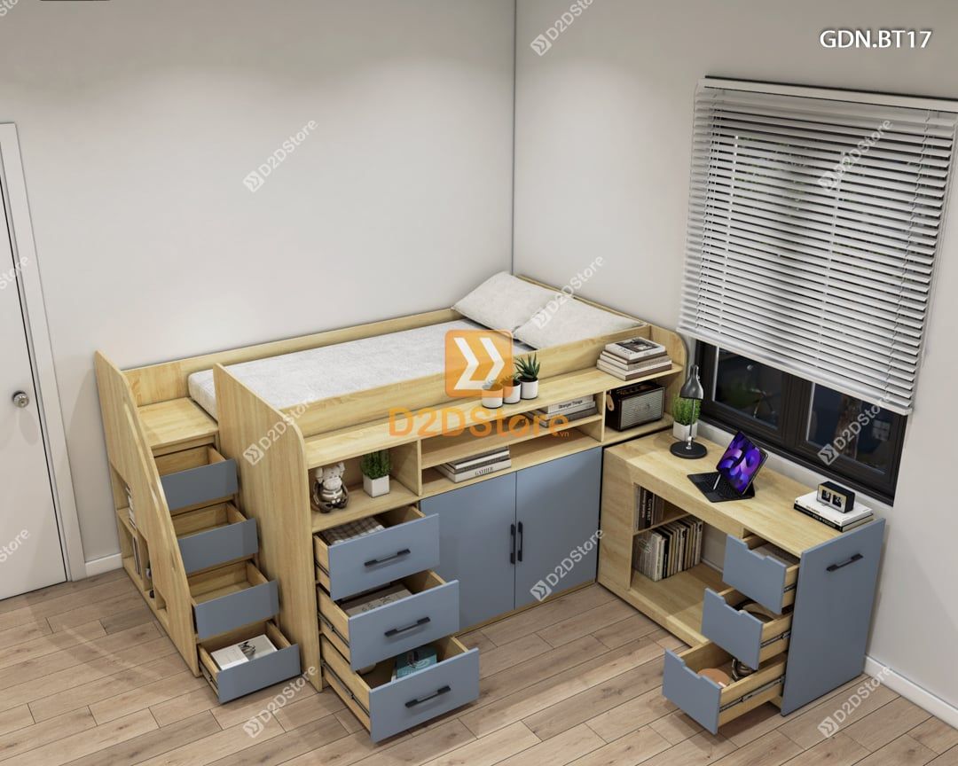  Giường ngủ kết hợp bàn học tủ áo GDN.BT17 