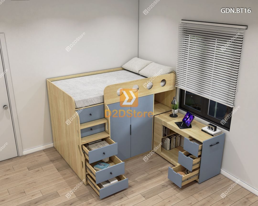  Giường ngủ kết hợp bàn học tủ áo GDN.BT16 