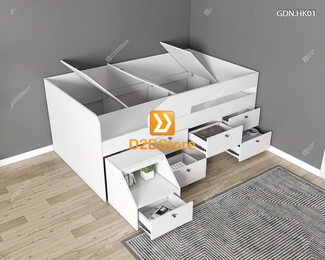  Giường ngủ kết hợp nhiều hộc kéo GDN.HK01 
