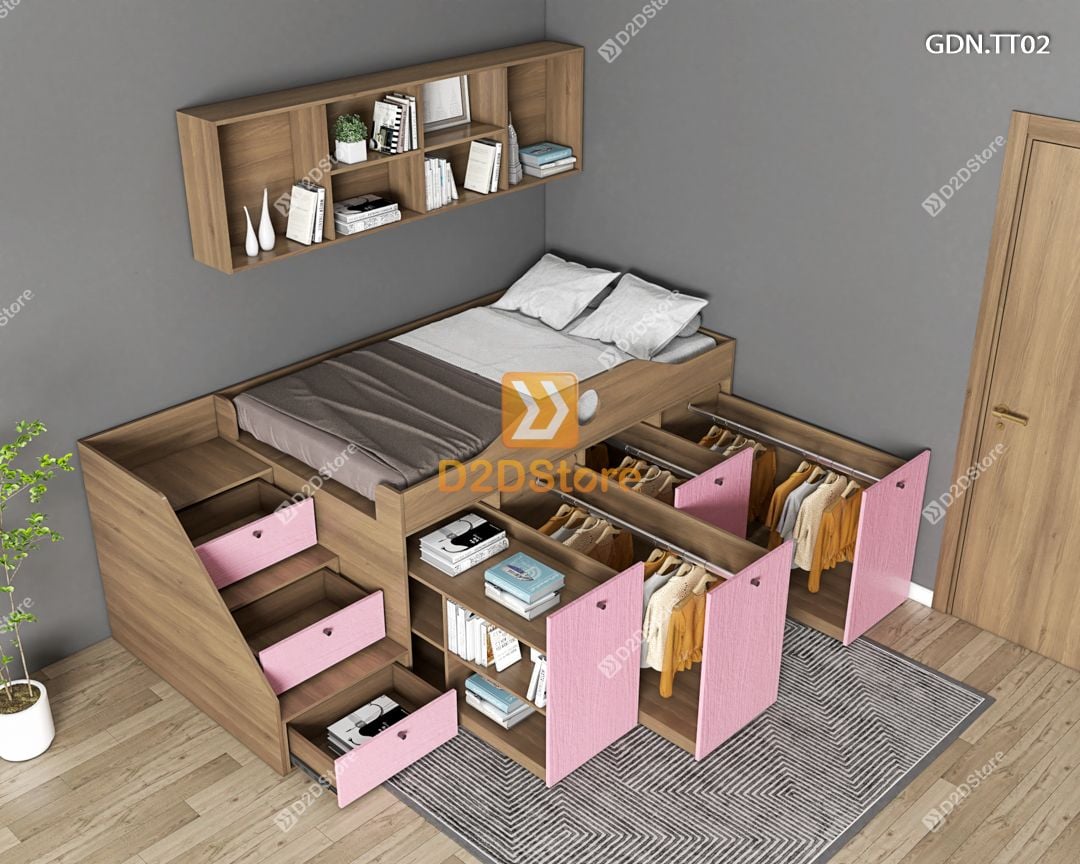  Giường kết hợp tủ áo thấp GDN.TT02 