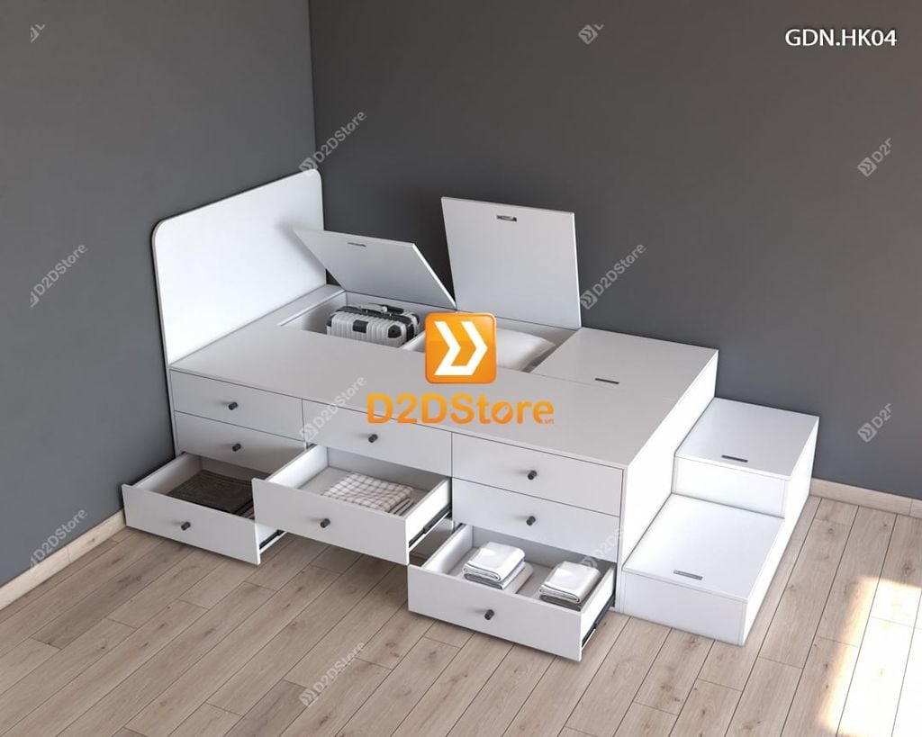 Giường ngủ kết hợp nhiều hộc kéo GDN.HK04