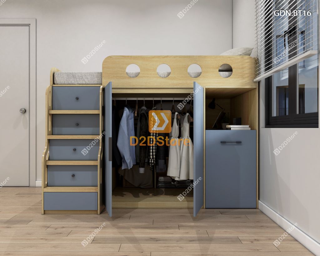 Giường ngủ kết hợp bàn học tủ áo GDN.BT16