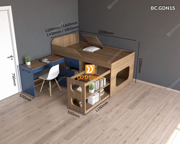 Giường đa năng kết hợp bàn học và tủ kéo mã BC.GDN15