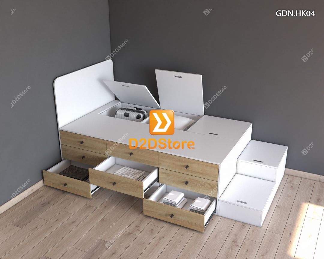 Giường ngủ kết hợp nhiều hộc kéo GDN.HK04 