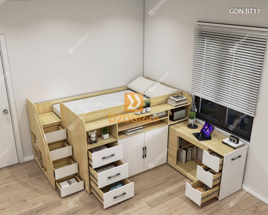 Giường ngủ kết hợp bàn học tủ áo GDN.BT17