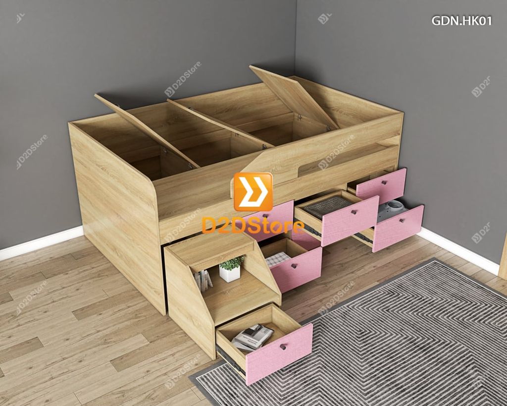 Giường ngủ kết hợp nhiều hộc kéo GDN.HK01