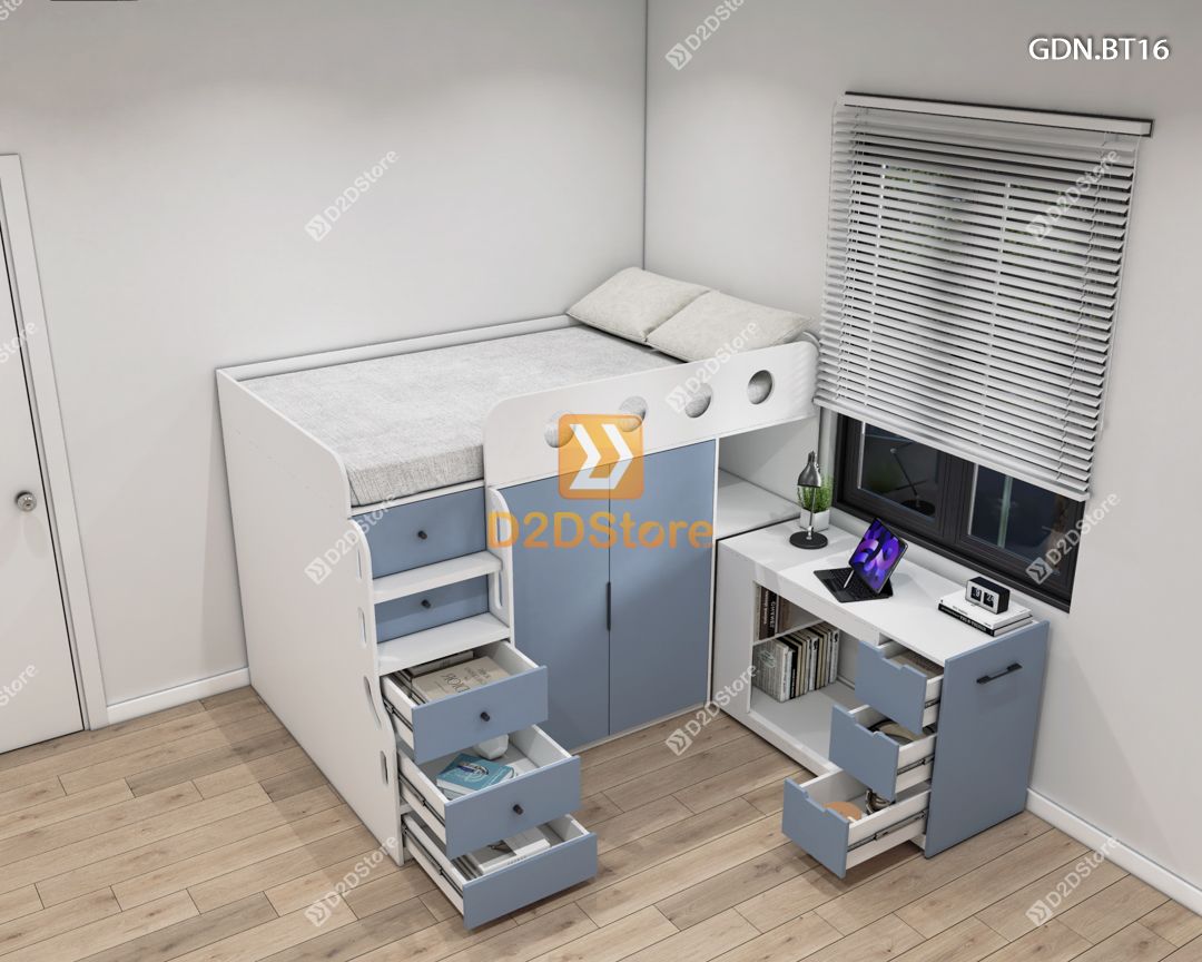  Giường ngủ kết hợp bàn học tủ áo GDN.BT16 