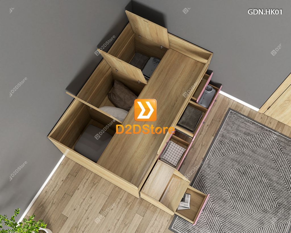 Giường ngủ kết hợp nhiều hộc kéo GDN.HK01