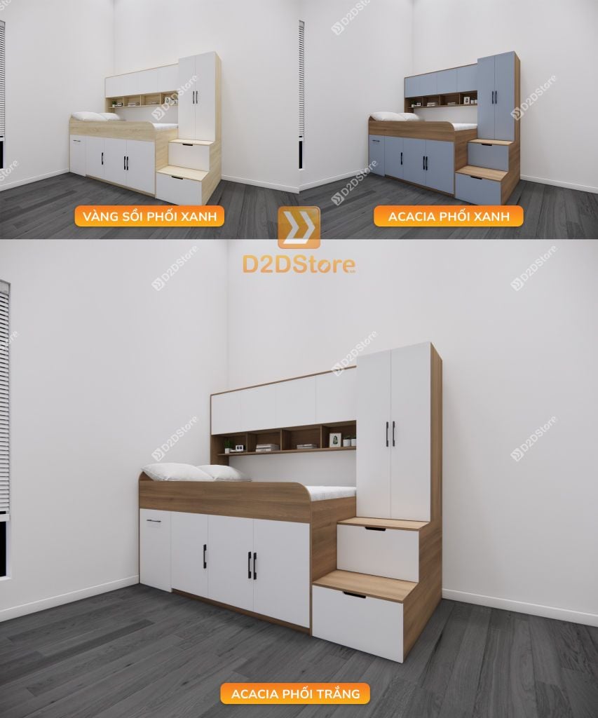 Giường ngủ kết hợp bàn học tủ áo GDN.BT03