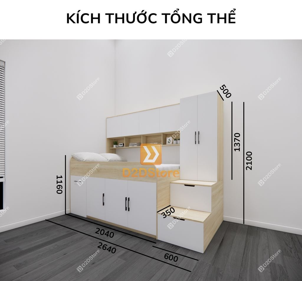 Giường ngủ kết hợp bàn học tủ áo GDN.BT03
