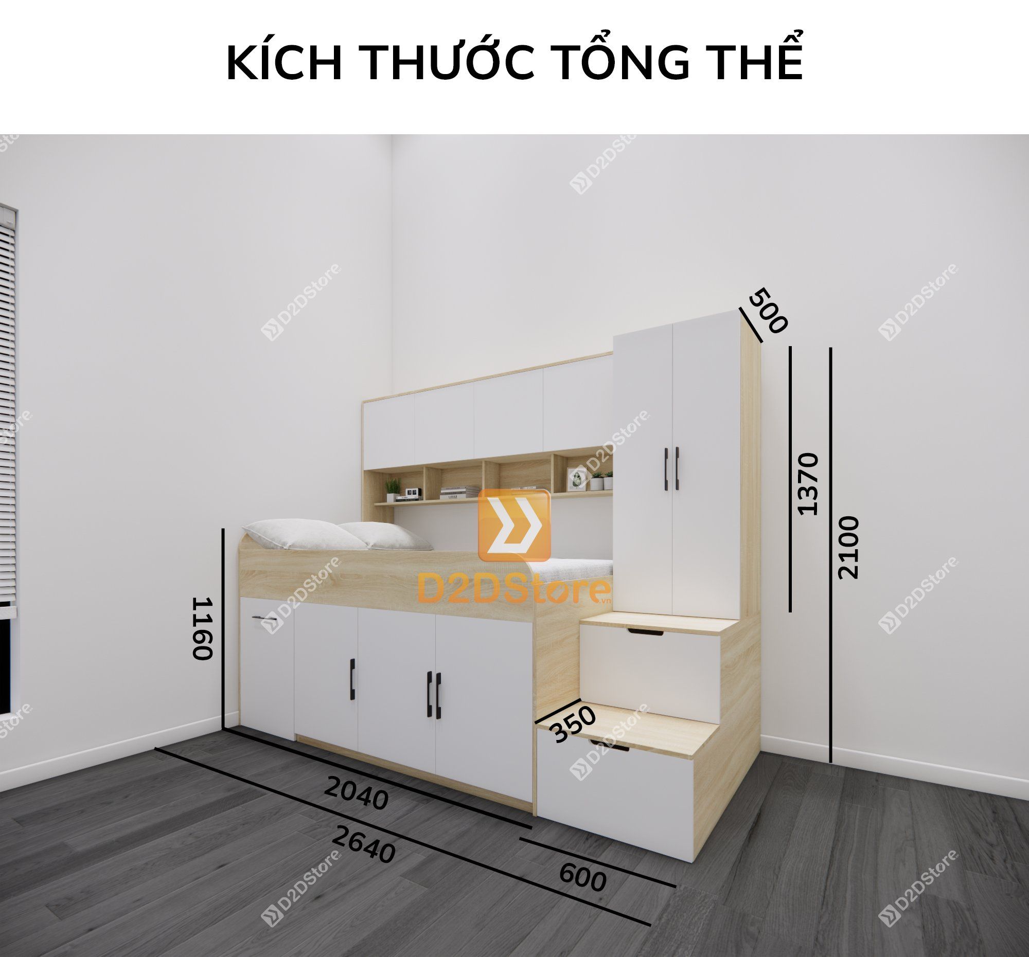  Giường ngủ kết hợp bàn học tủ áo GDN.BT03 