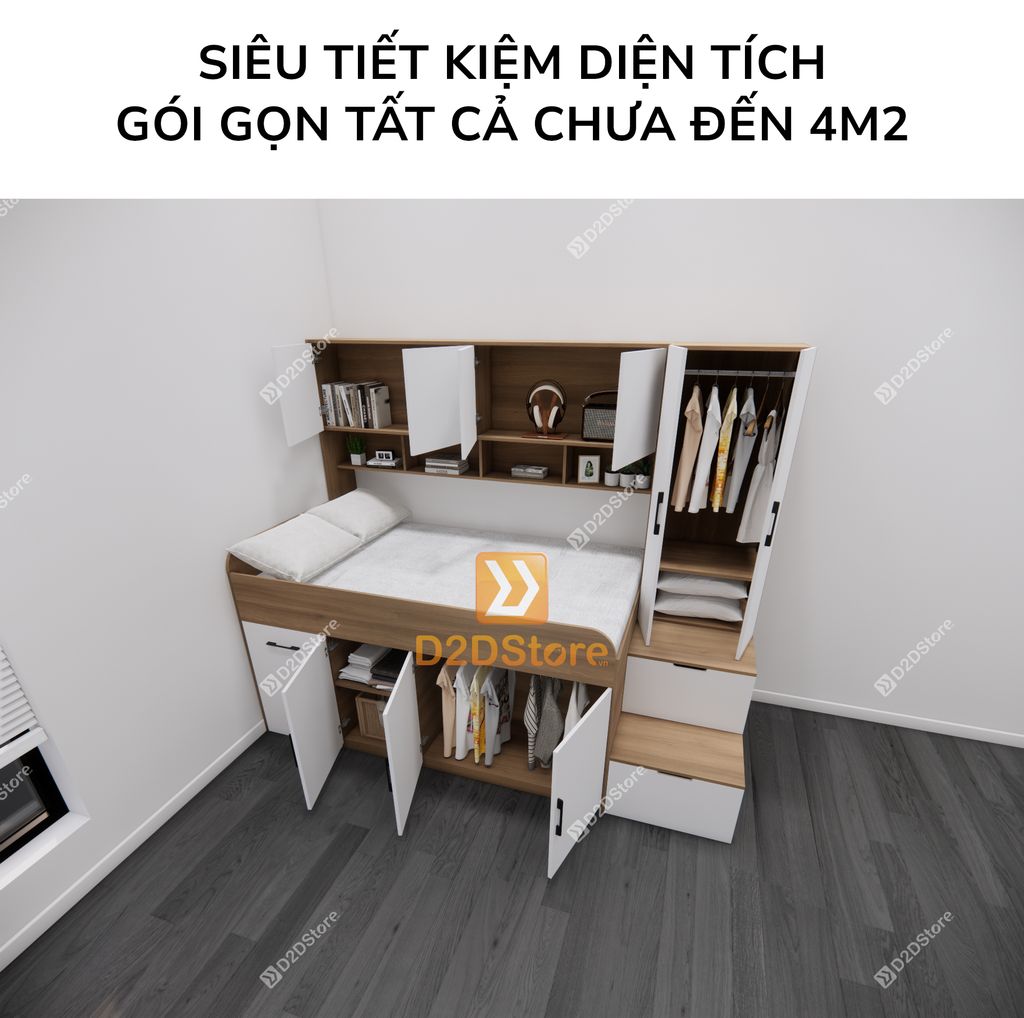 Giường ngủ kết hợp bàn học tủ áo GDN.BT03