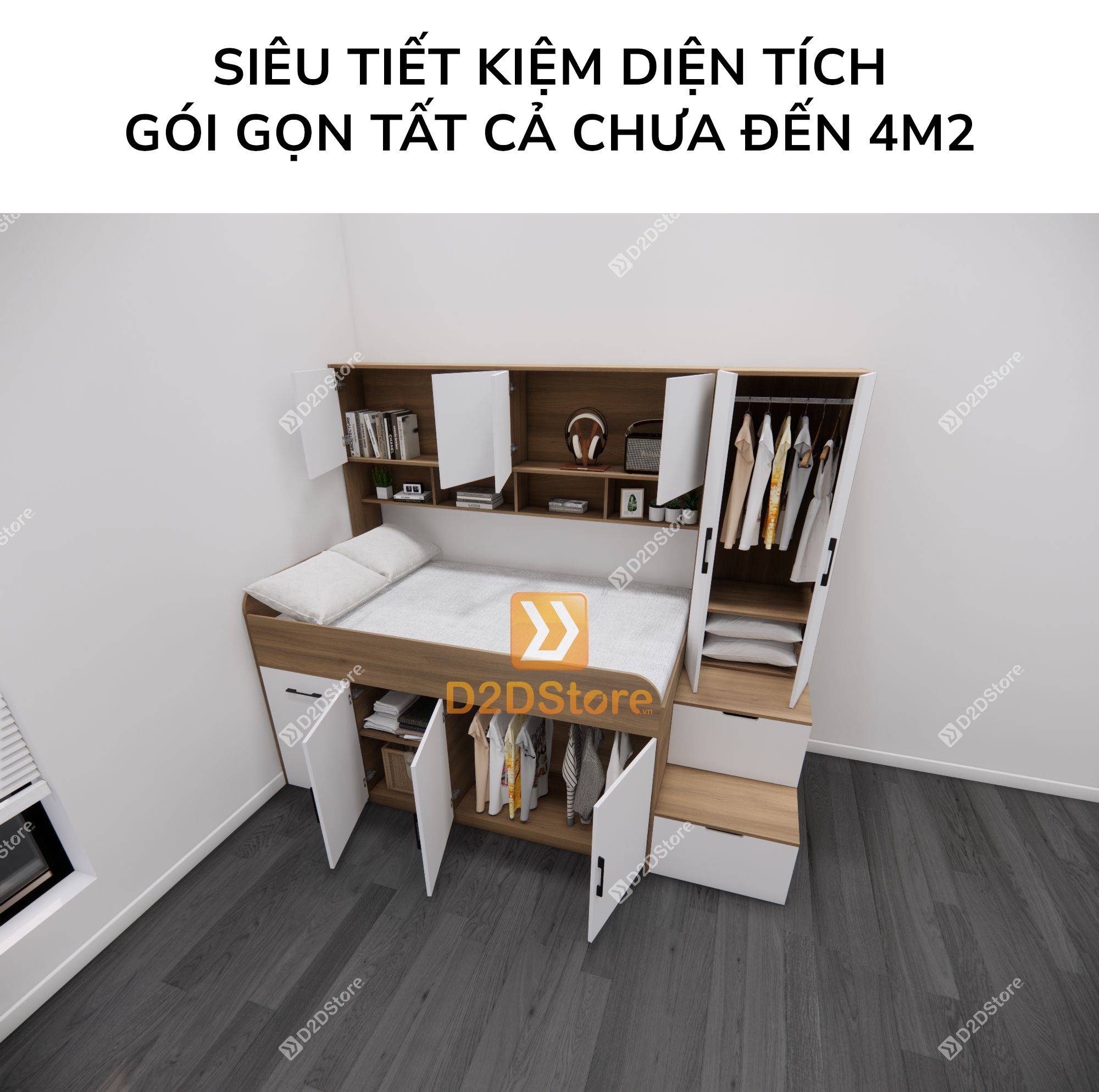  Giường ngủ kết hợp bàn học tủ áo GDN.BT03 