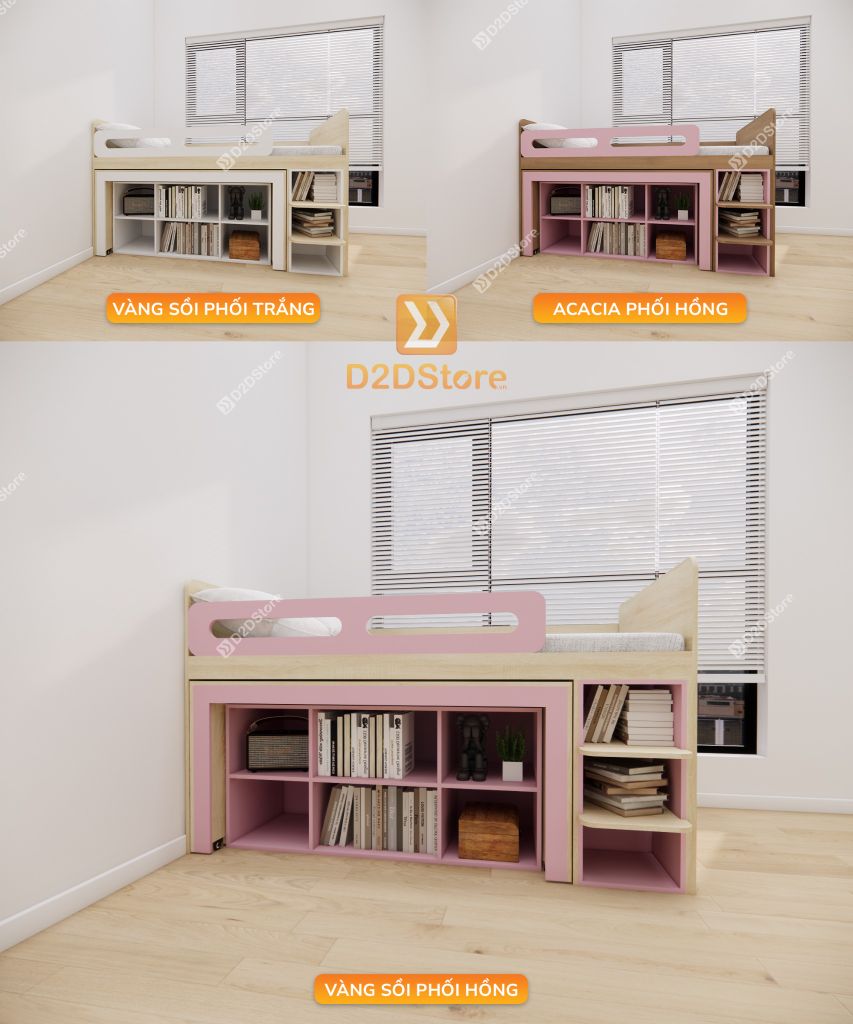 Giường ngủ kết hợp bàn học tủ áo GDN.BT04