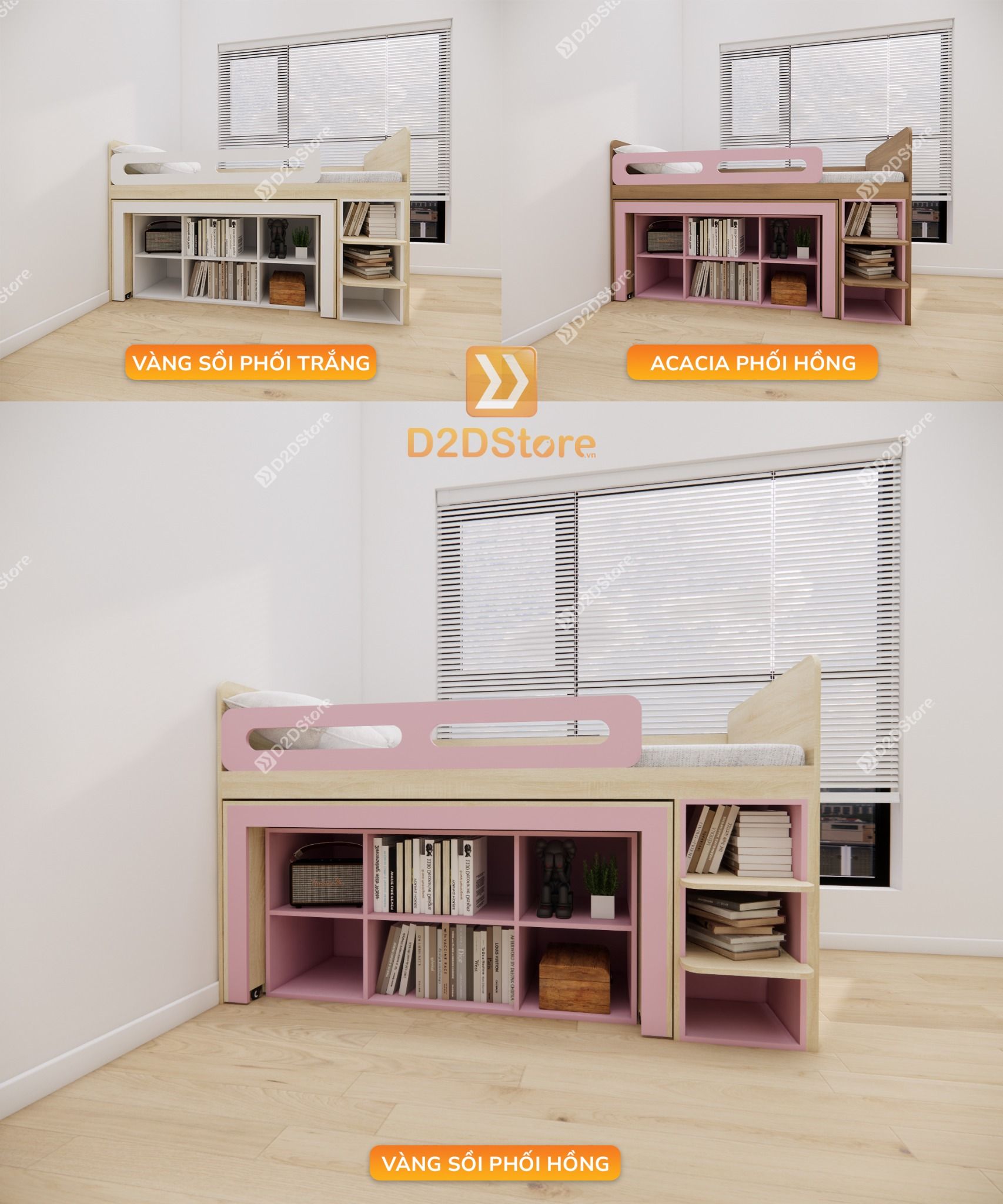  Giường ngủ kết hợp bàn học tủ áo GDN.BT04 