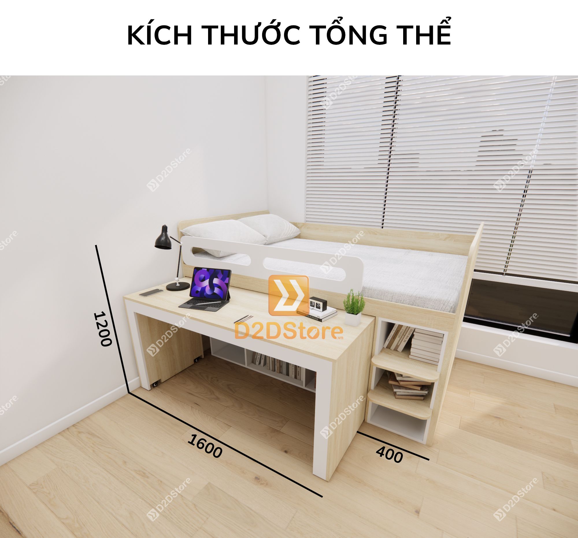  Giường ngủ kết hợp bàn học tủ áo GDN.BT04 