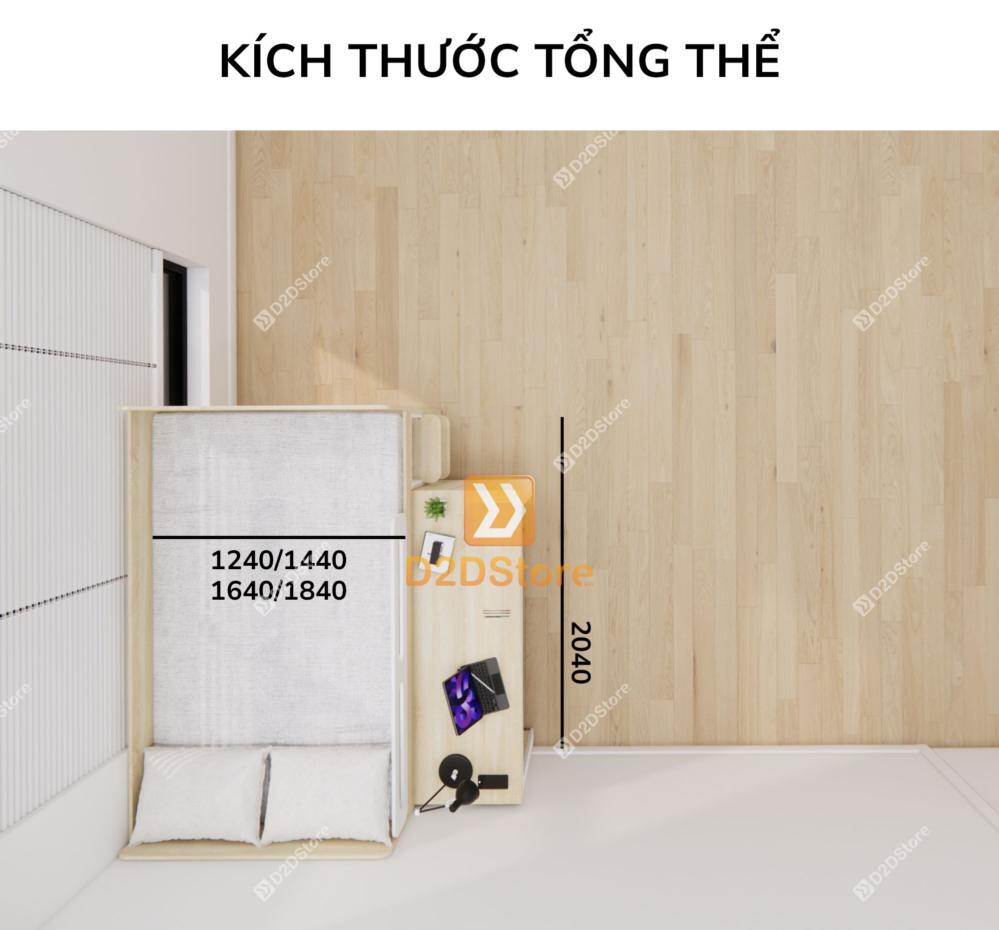  Giường ngủ kết hợp bàn học tủ áo GDN.BT04 