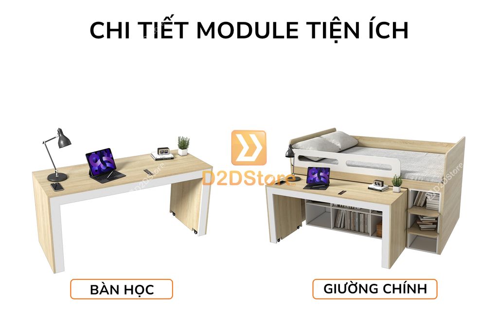 Giường ngủ kết hợp bàn học tủ áo GDN.BT04