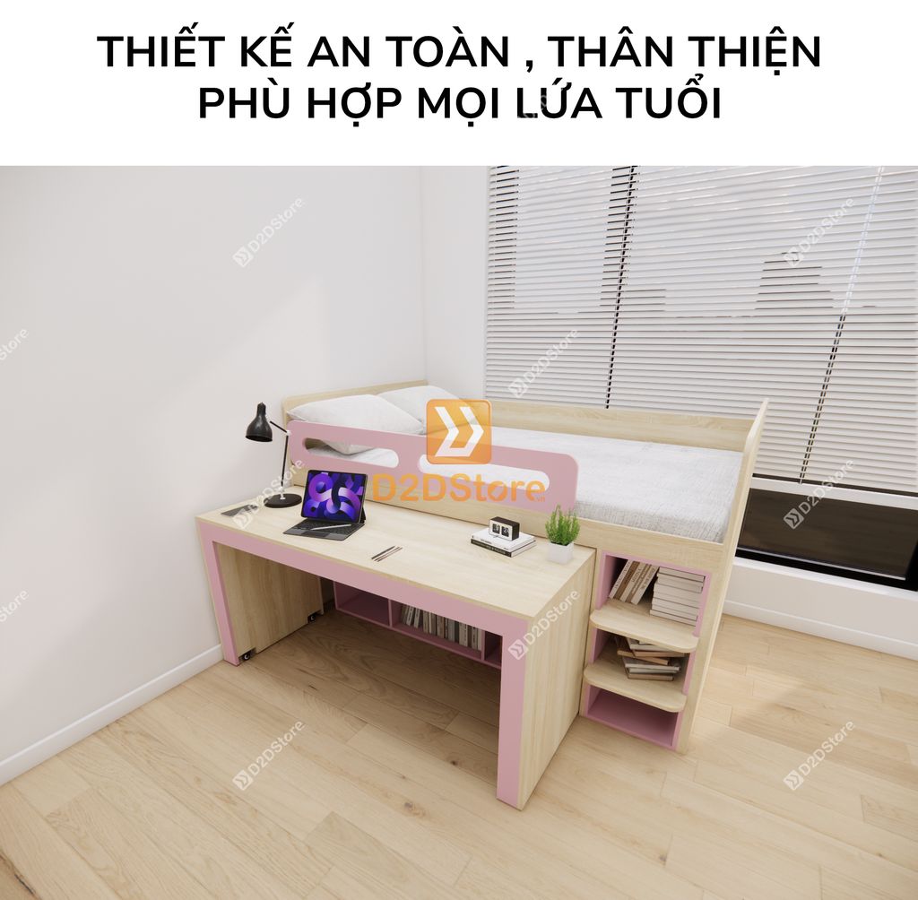Giường ngủ kết hợp bàn học tủ áo GDN.BT04