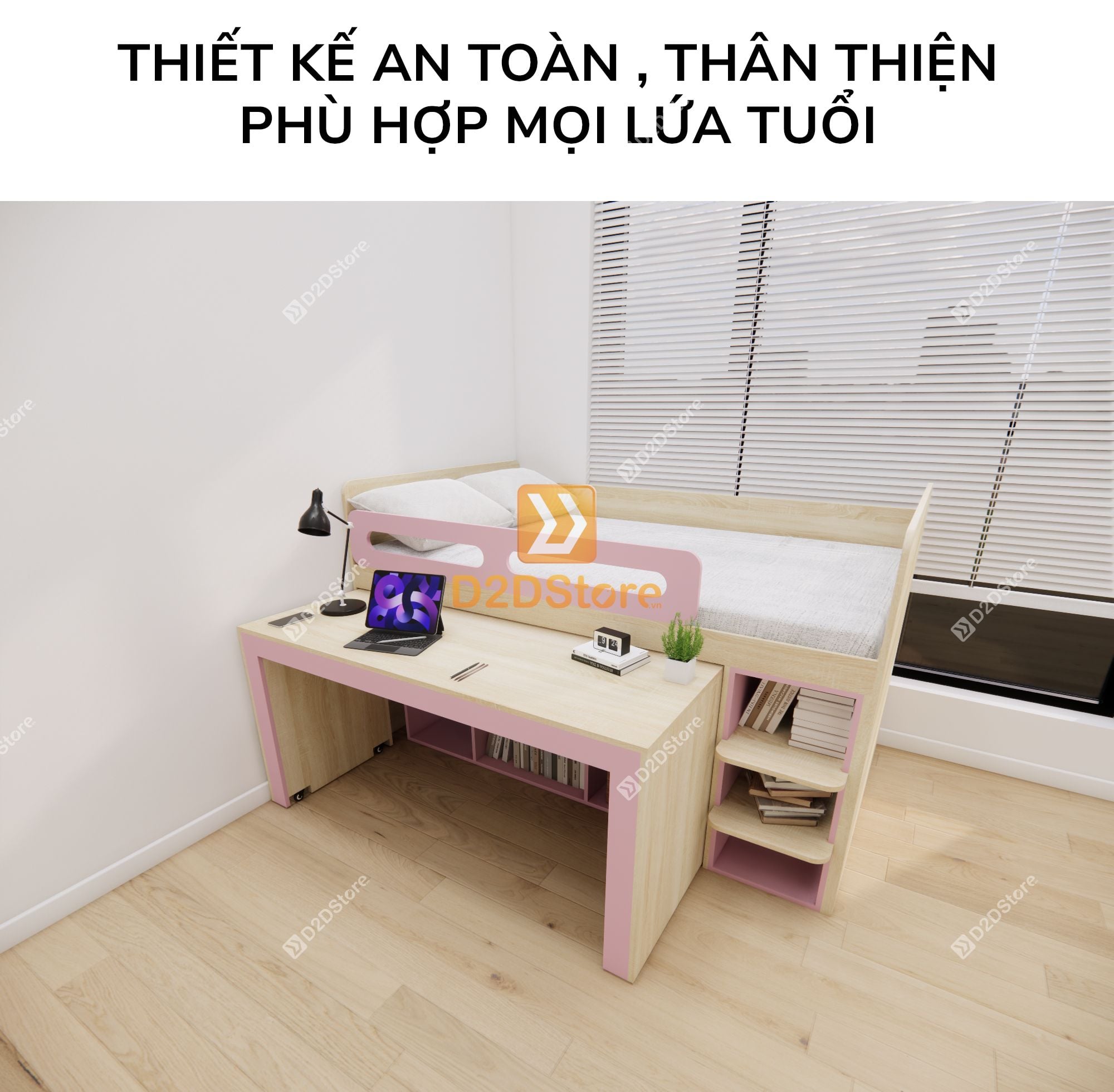  Giường ngủ kết hợp bàn học tủ áo GDN.BT04 