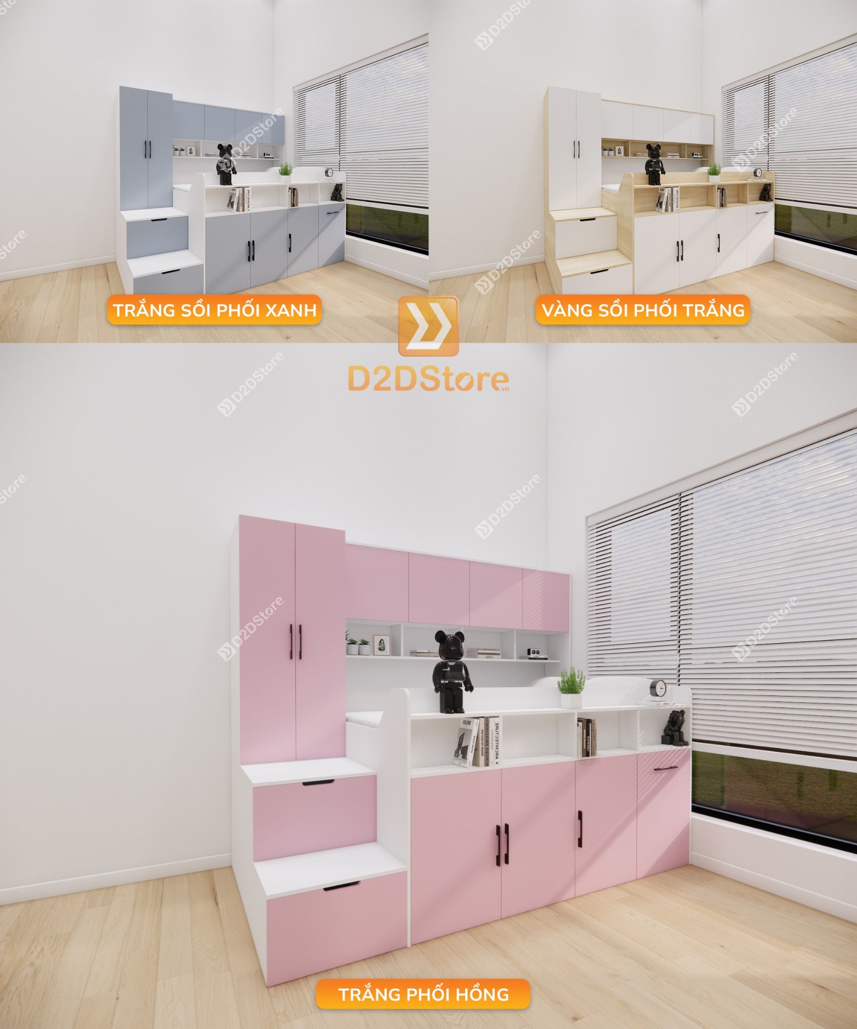  Giường ngủ kết hợp bàn học tủ áo GDN.BT05 