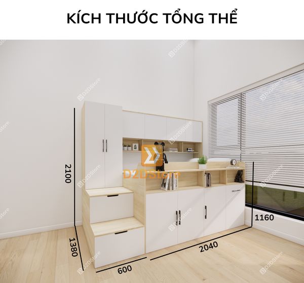 Giường ngủ kết hợp bàn học tủ áo GDN.BT05
