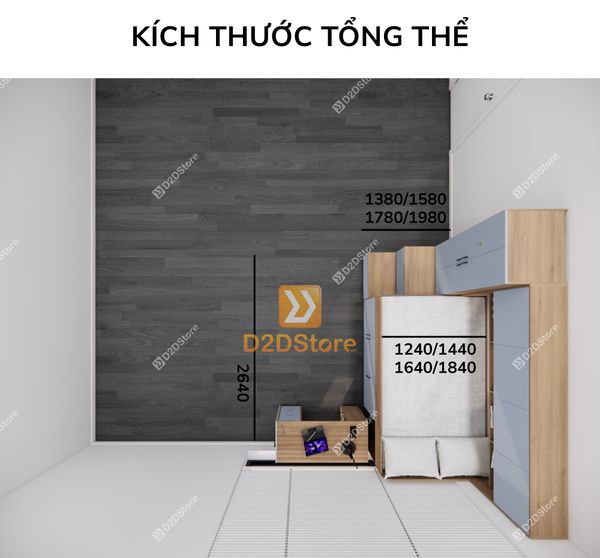Giường ngủ kết hợp bàn học tủ áo GDN.BT05