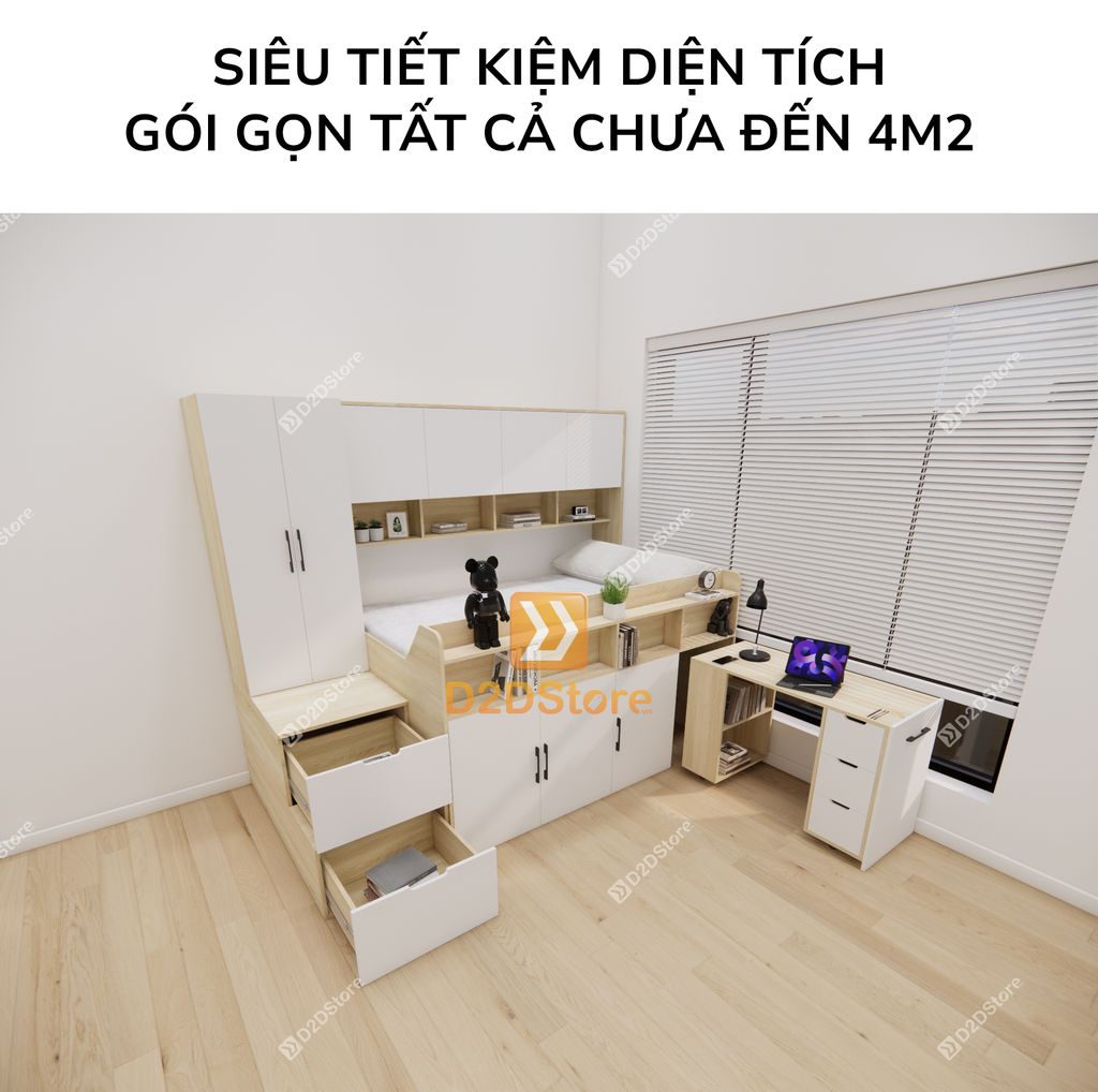 Giường ngủ kết hợp bàn học tủ áo GDN.BT05