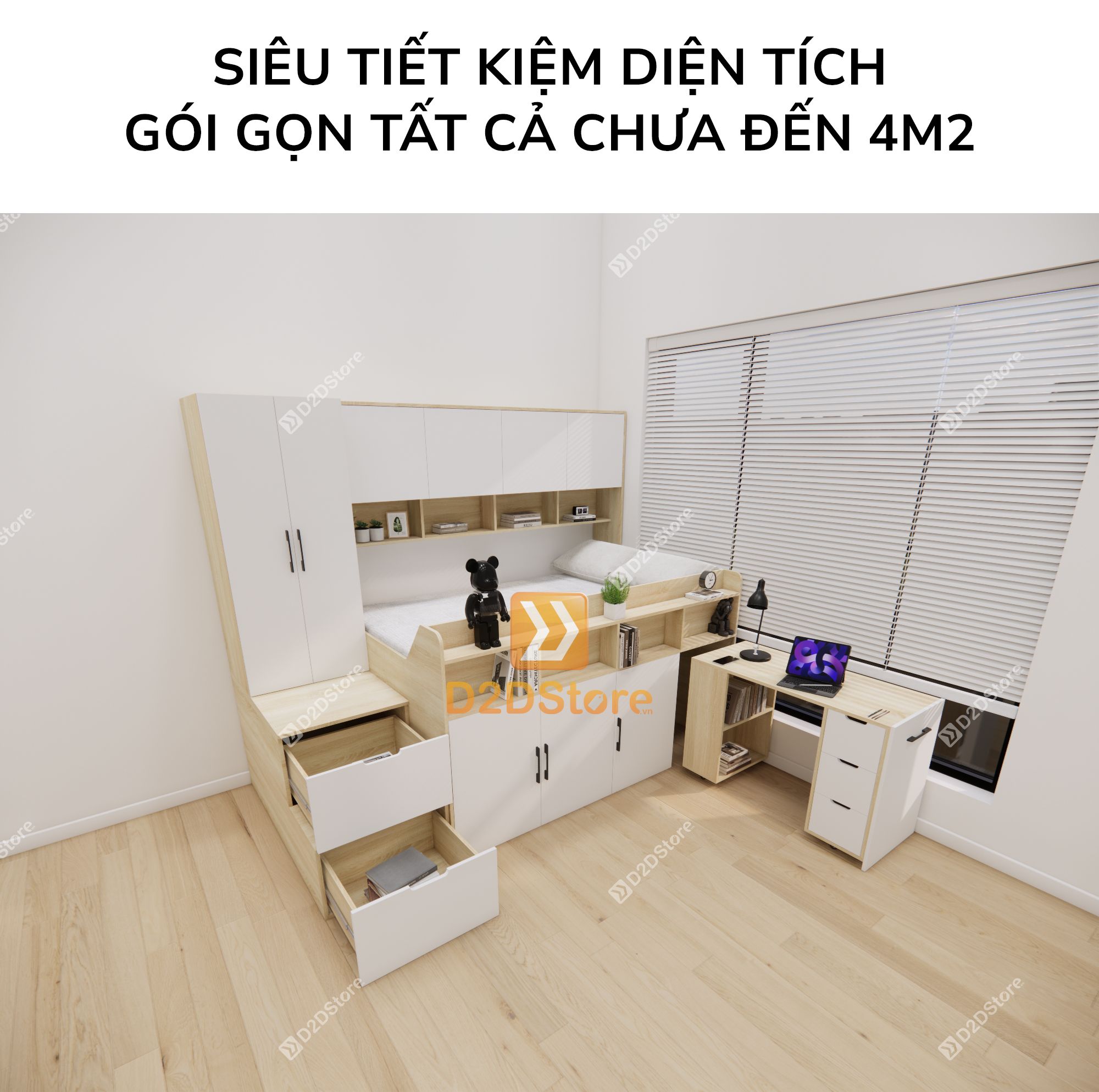  Giường ngủ kết hợp bàn học tủ áo GDN.BT05 