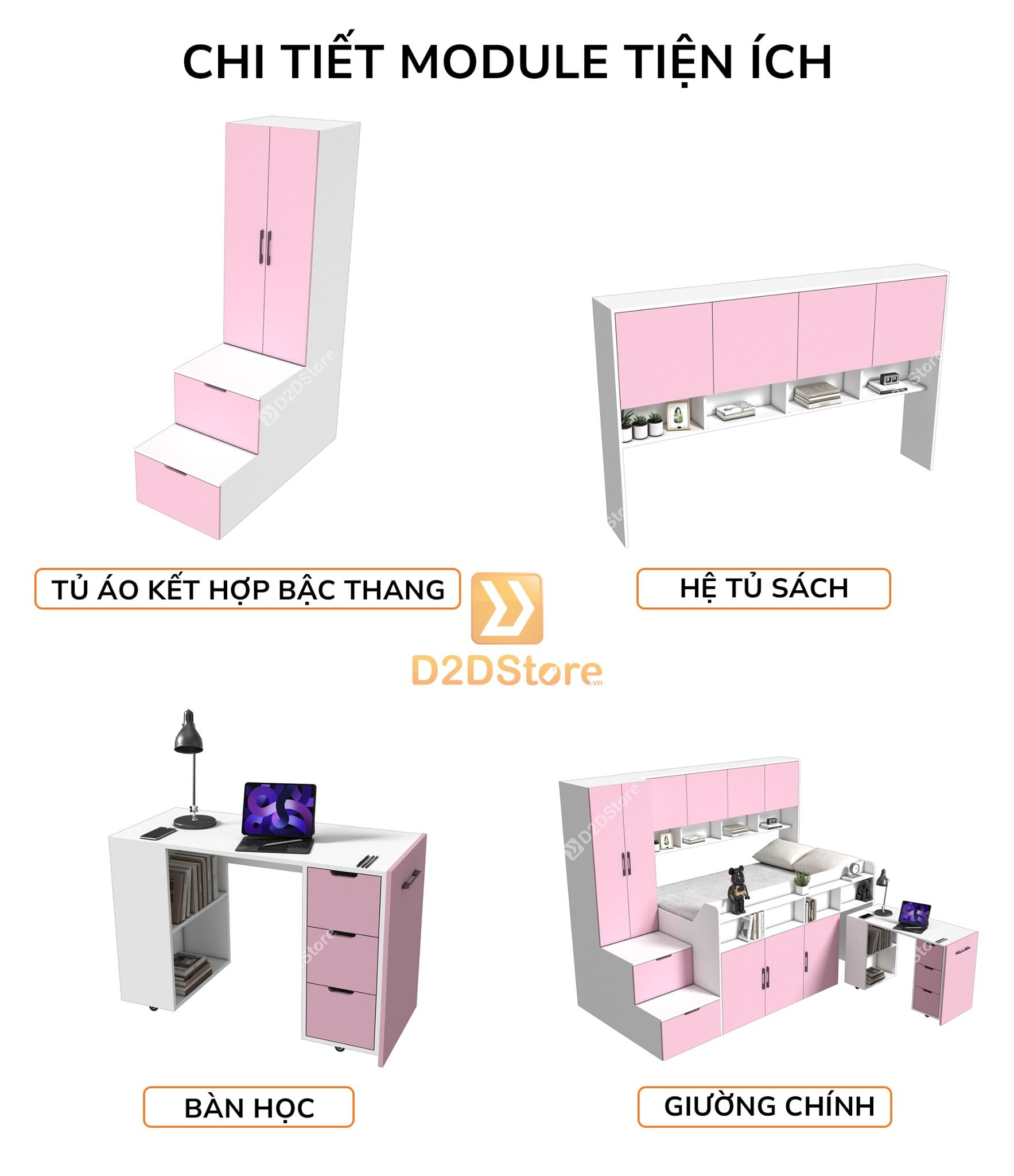  Giường ngủ kết hợp bàn học tủ áo GDN.BT05 